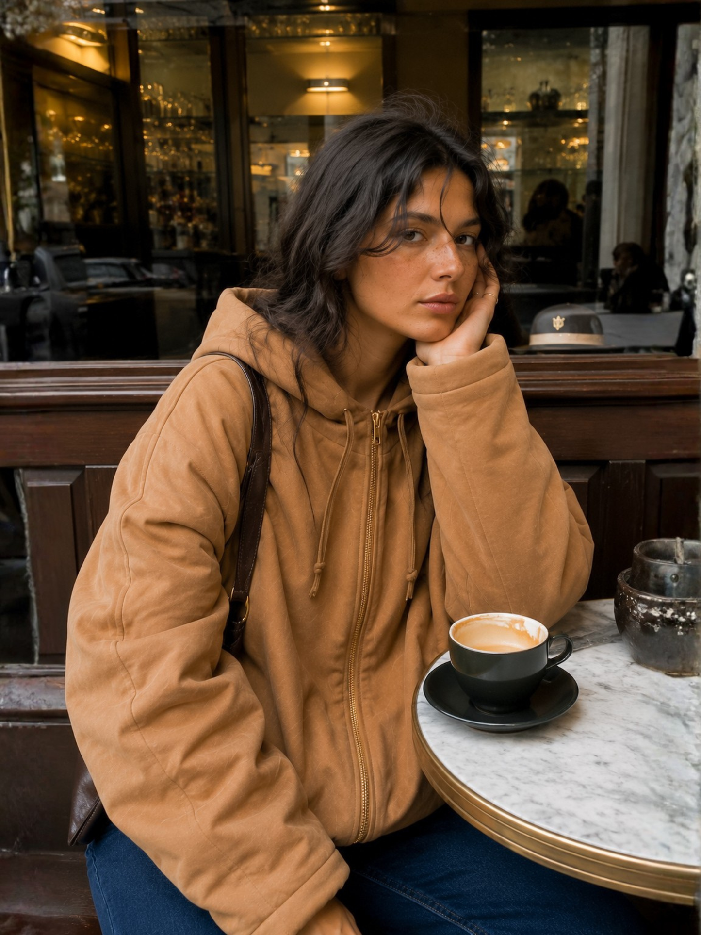 Suede Hoodie Jacket Camel