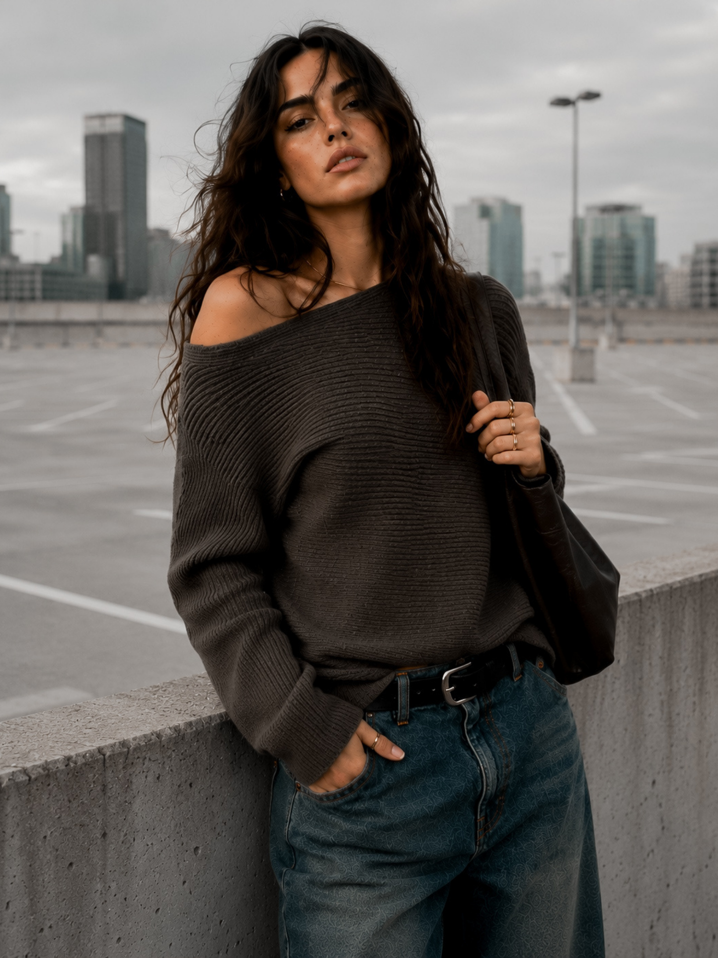 Sweater Hombro Asimétrico Dark Taupe