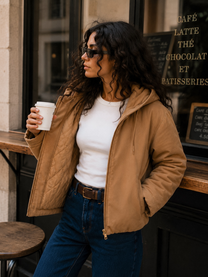 Suede Hoodie Jacket Camel