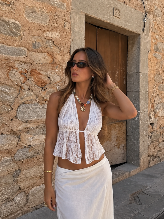 Top Nere Encaje Blanco