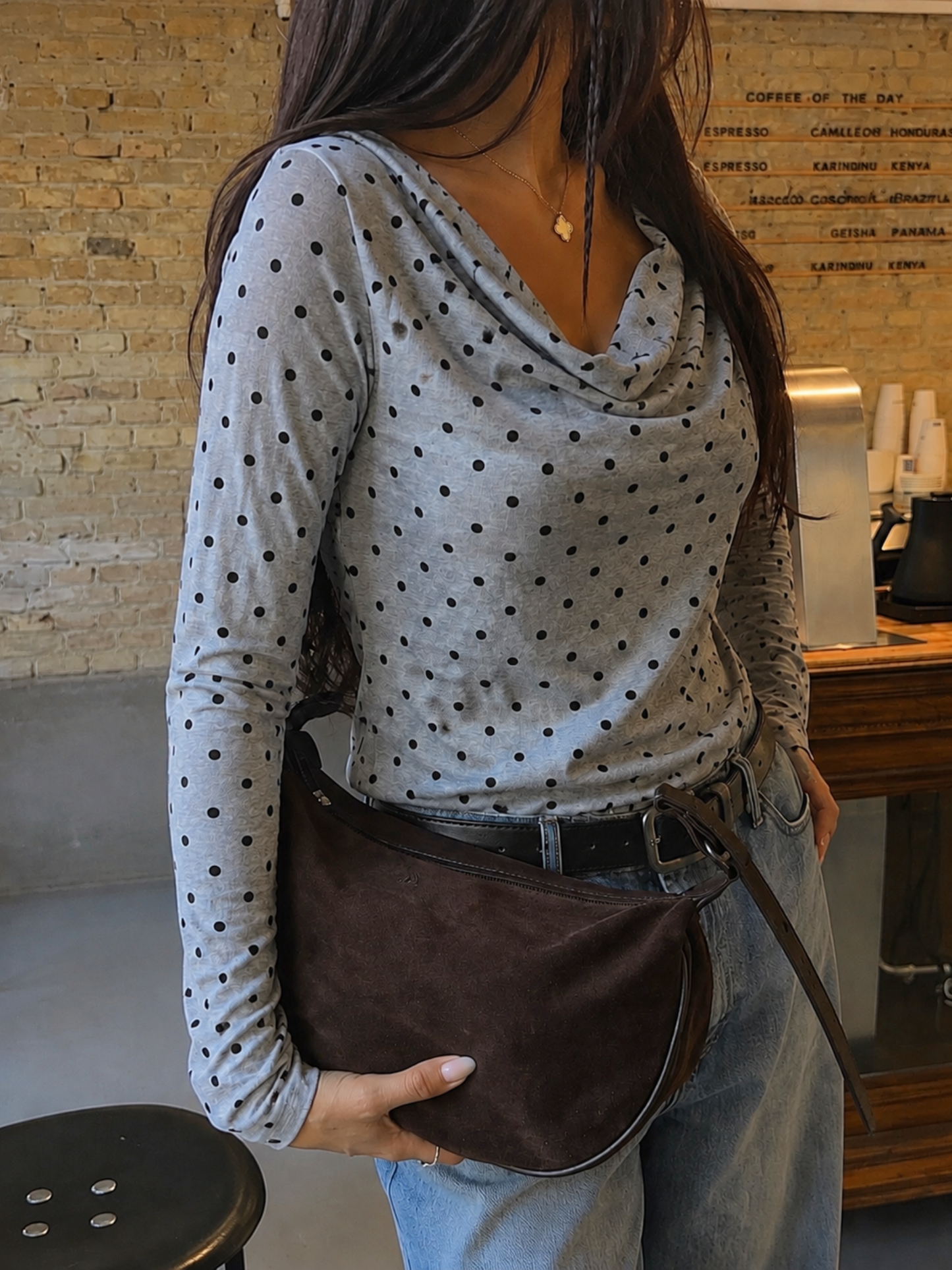 Top Lunares Manga Larga Gris