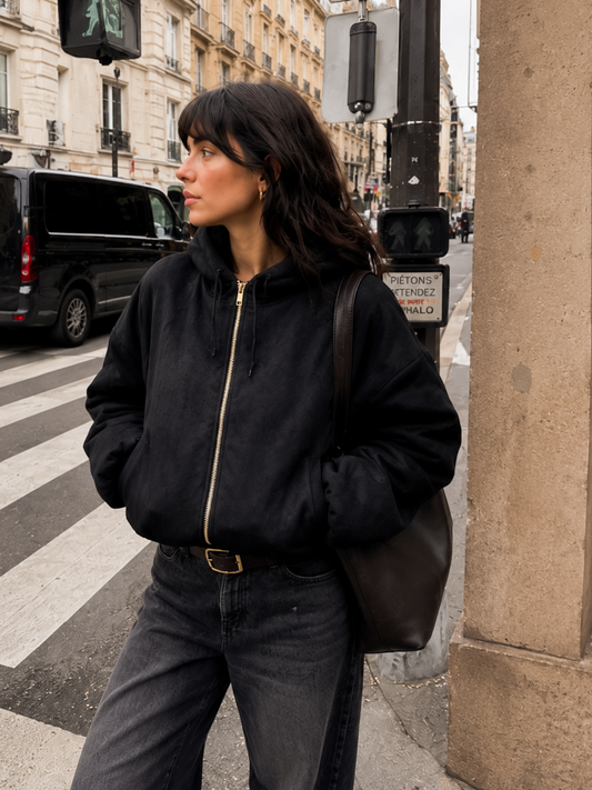 Suede Hoodie Jacket Negra