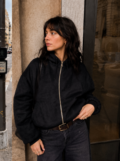 Suede Hoodie Jacket Negra