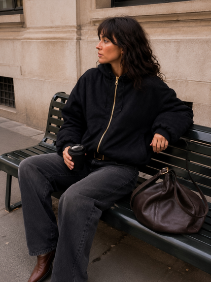 Suede Hoodie Jacket Negra
