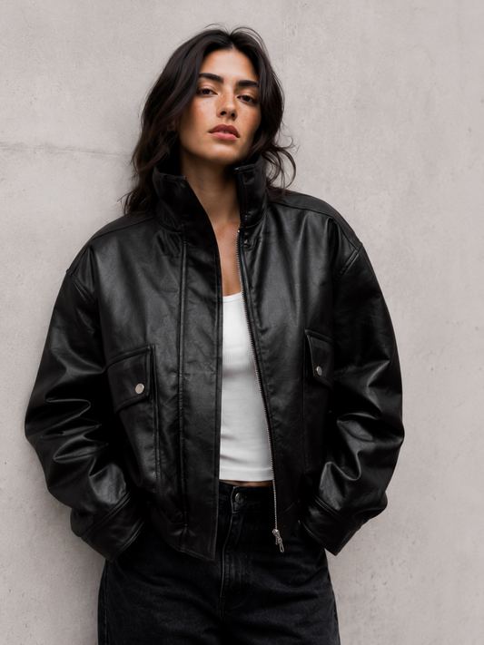 Chaqueta Ecocuero Acolchada Negro