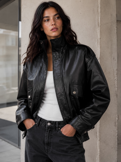 Chaqueta Ecocuero Acolchada Negro