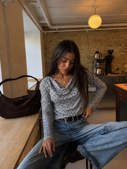 Top Lunares Manga Larga Gris