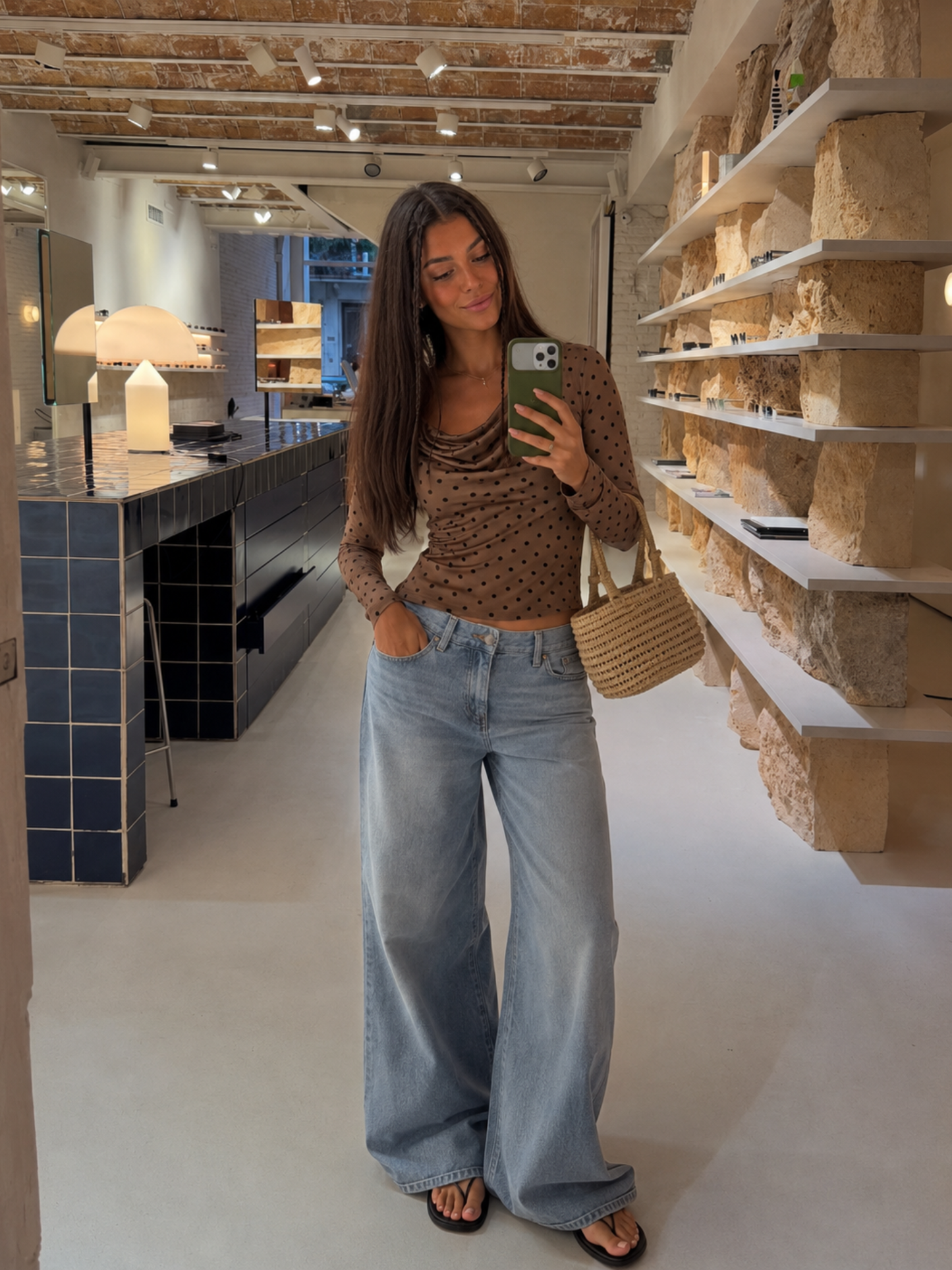 Top Lunares Manga Larga Mocha