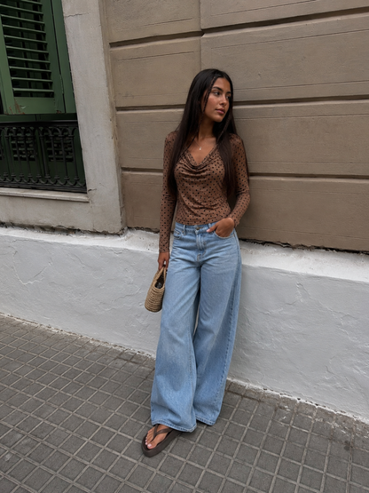 Top Lunares Manga Larga Mocha