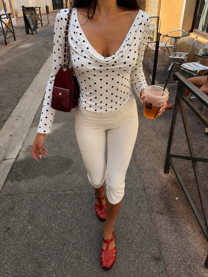 Top Lunares Manga Larga Blanca