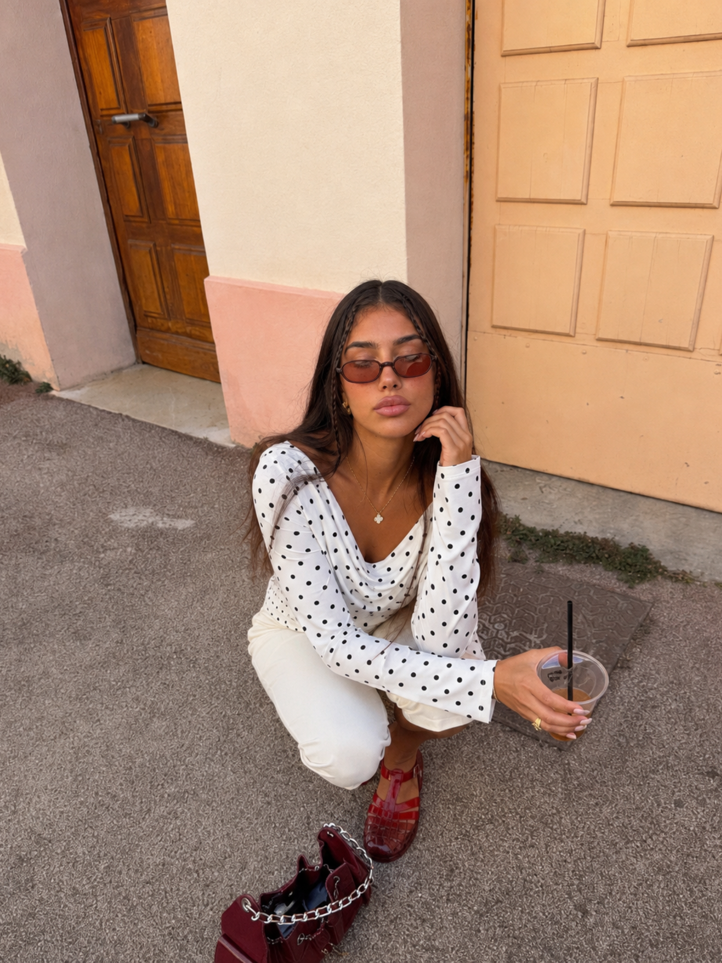 Top Lunares Manga Larga Blanca