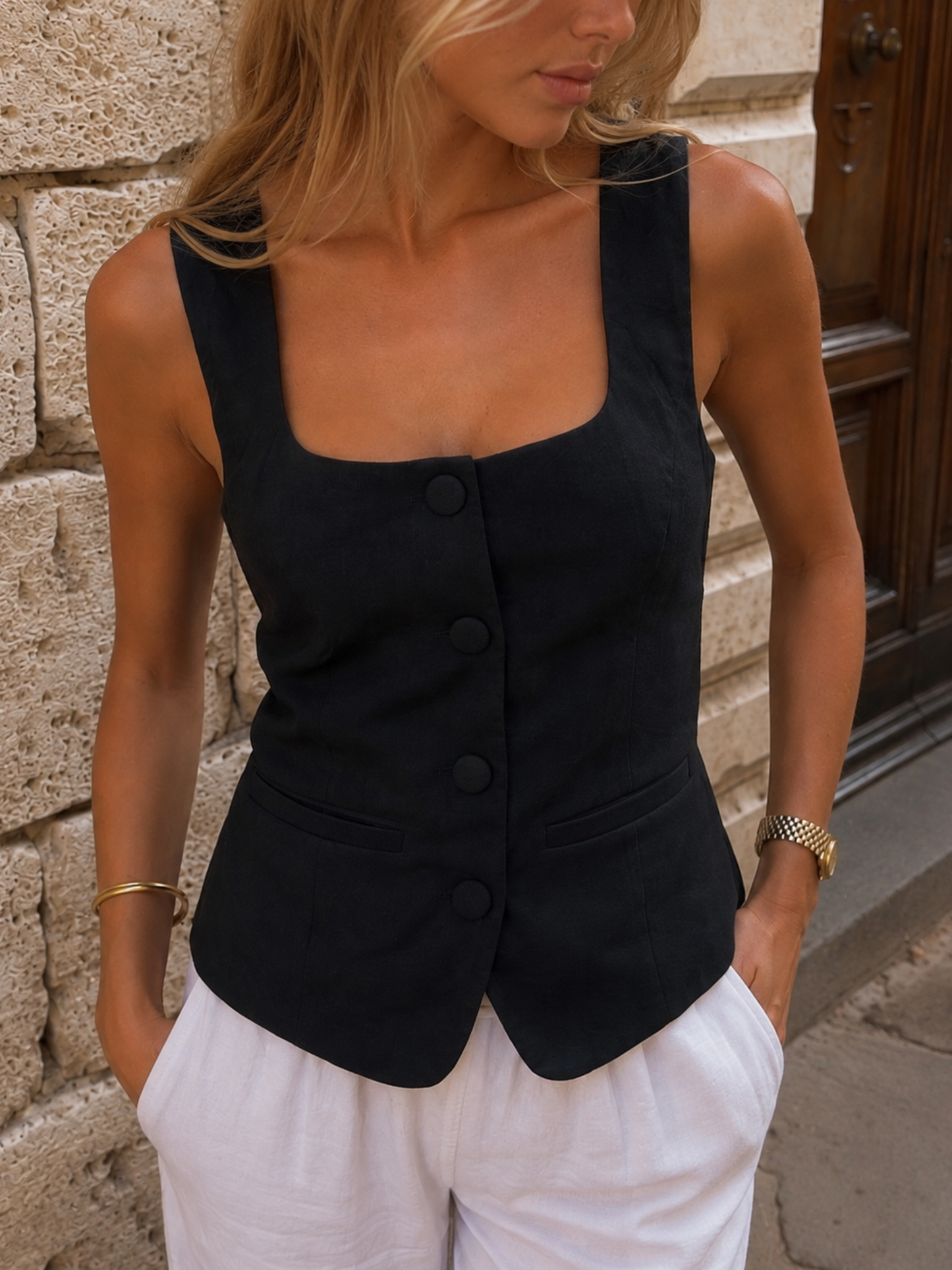 Vest Top Suede Negro