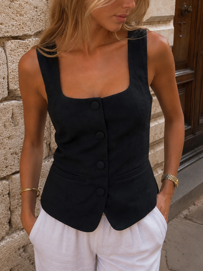 Vest Top Suede Negro
