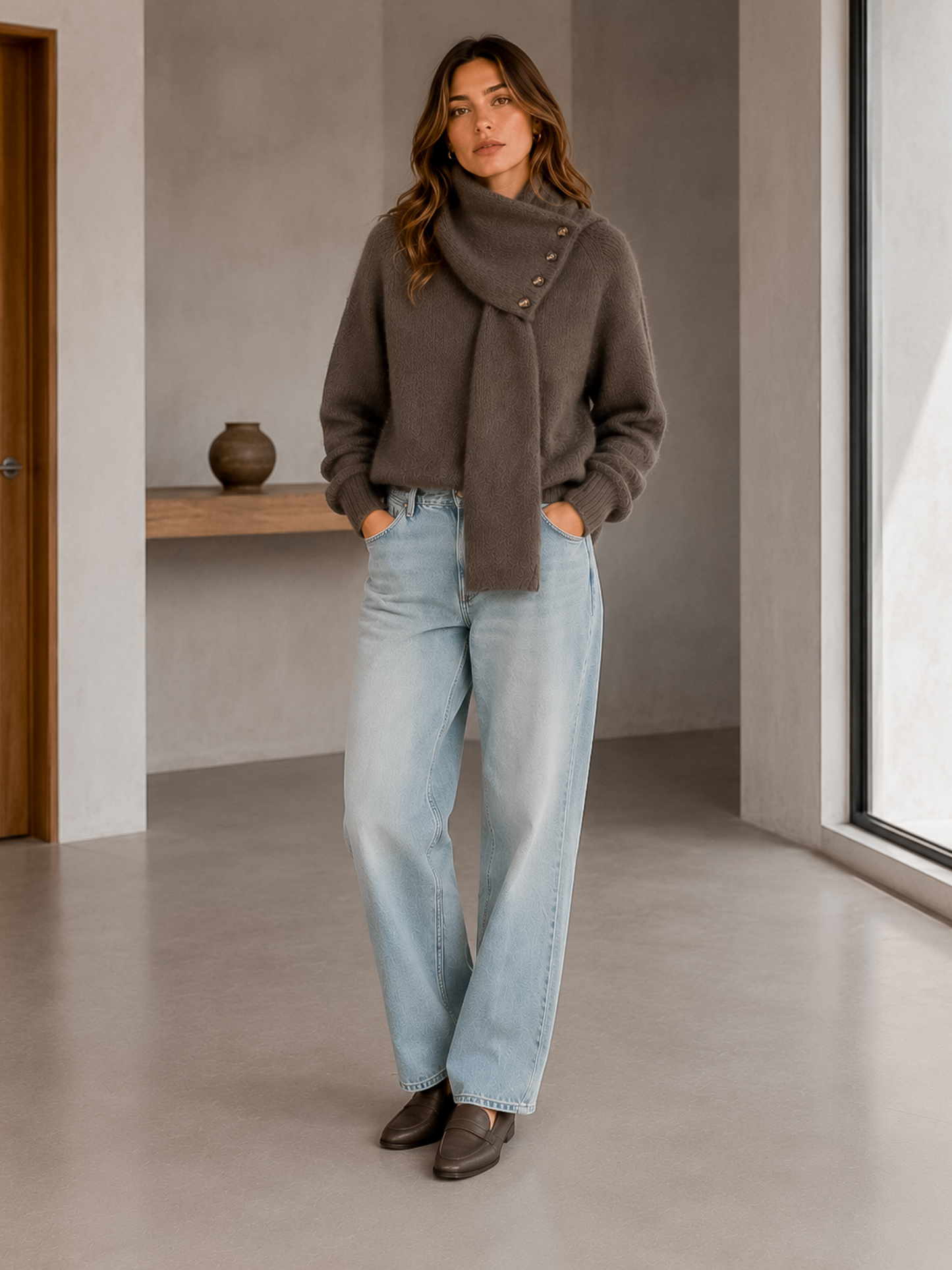 Sweater Cuello Bufanda Dark Taupe