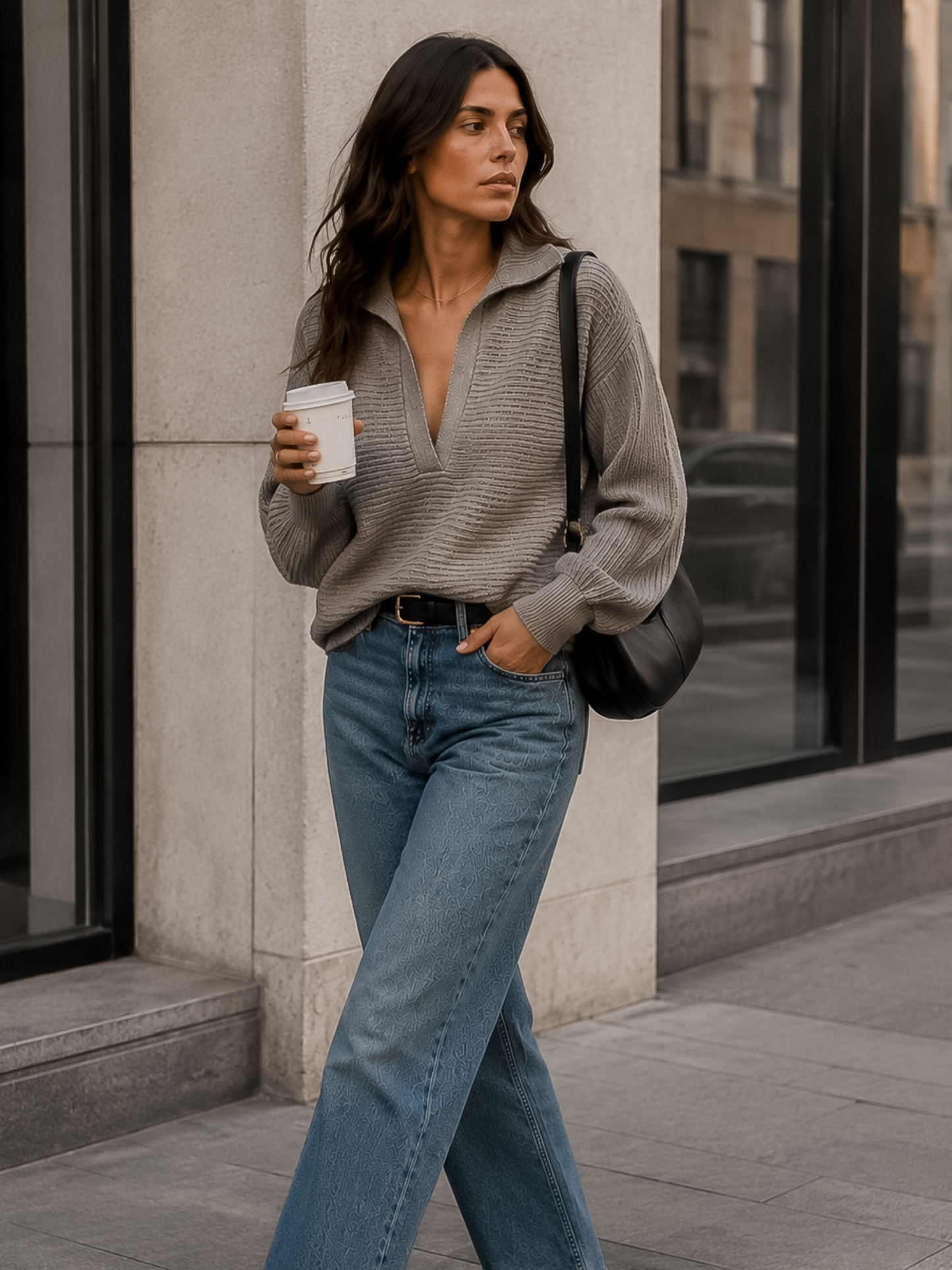 Sweater Cuello Polo Gris