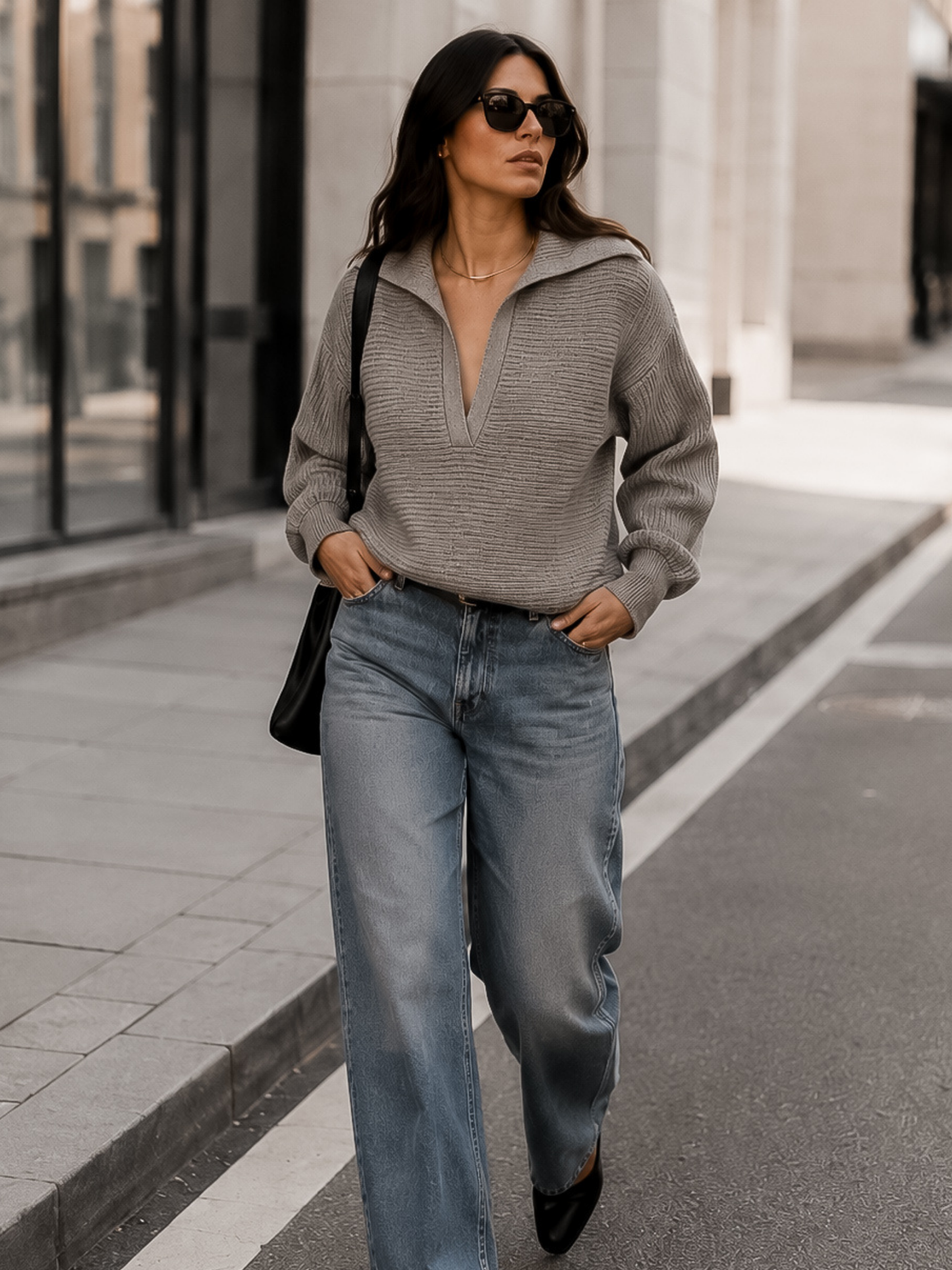 Sweater Cuello Polo Gris
