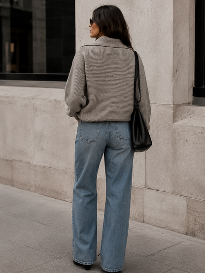 Sweater Cuello Polo Gris
