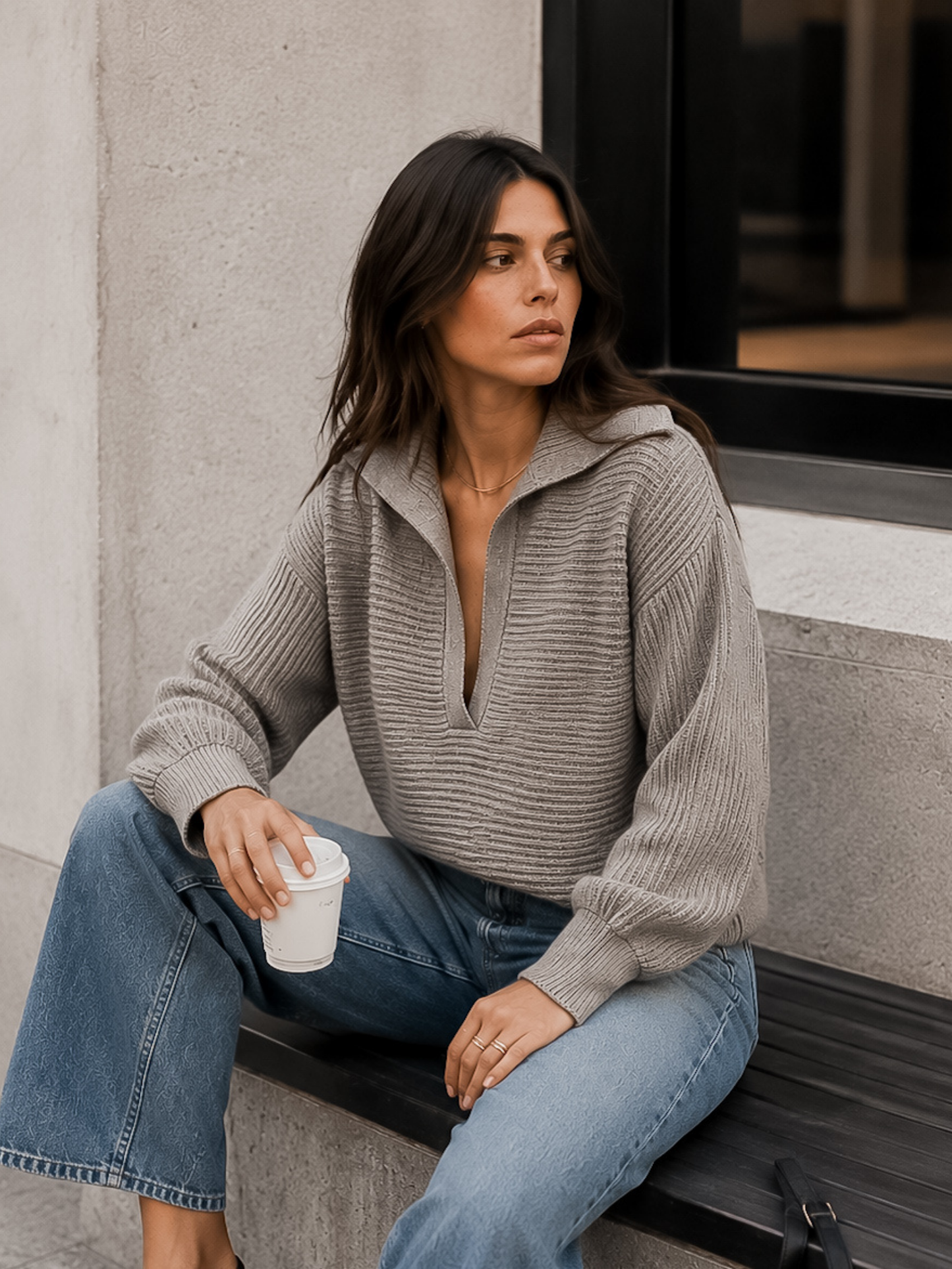 Sweater Cuello Polo Gris
