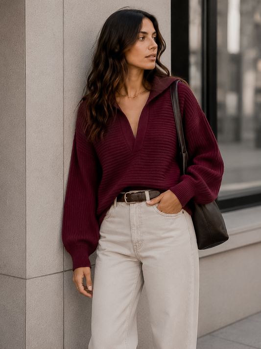 Sweater Cuello Polo Borgoña