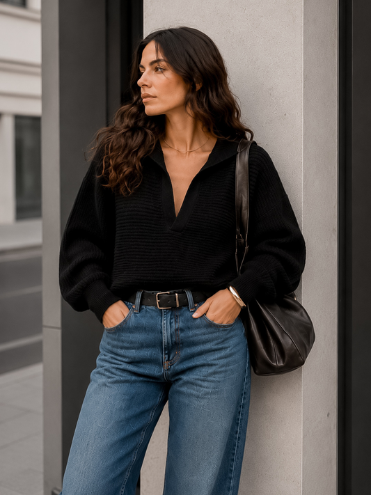Sweater Cuello Polo Negro