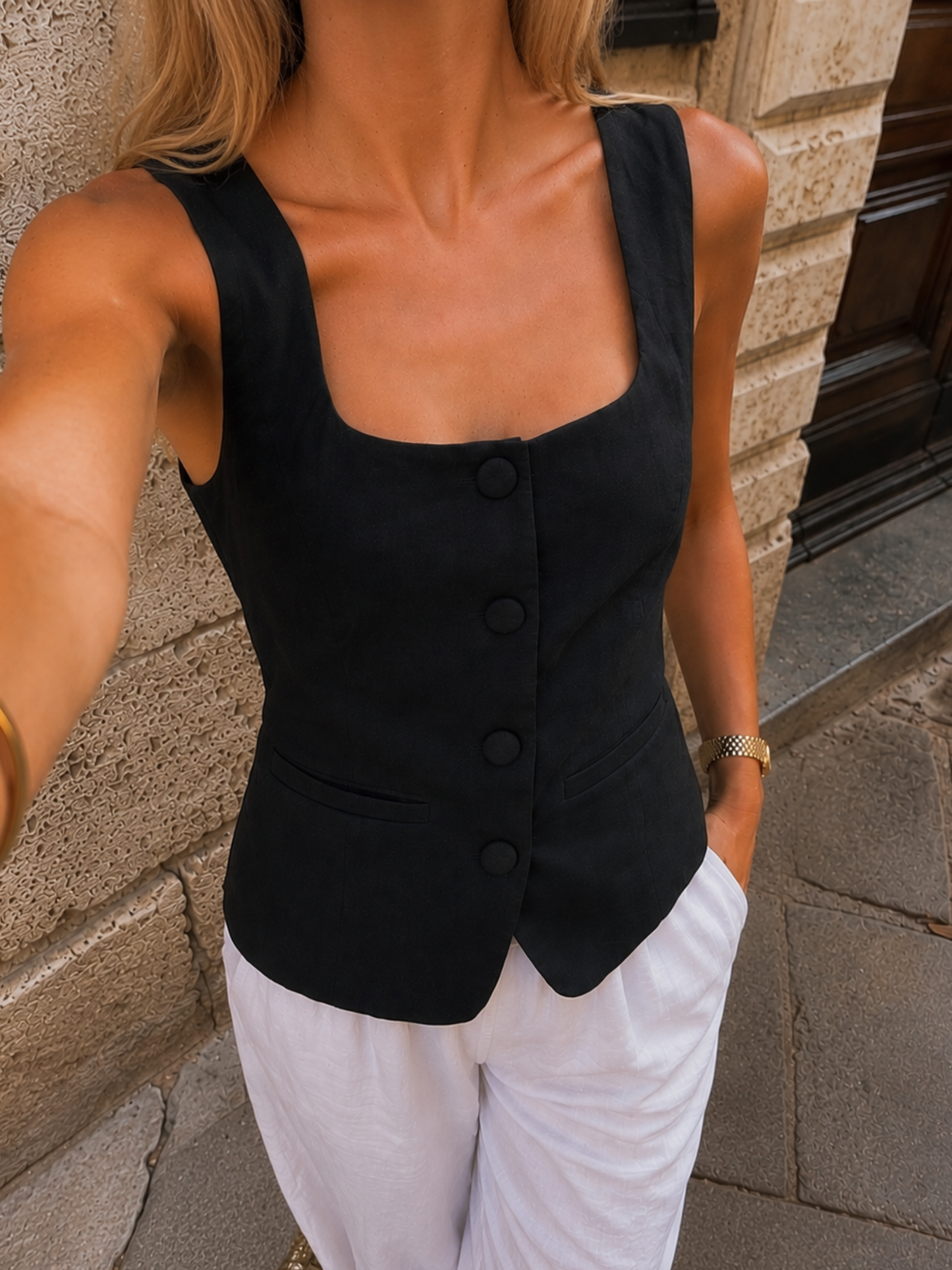 Vest Top Suede Negro
