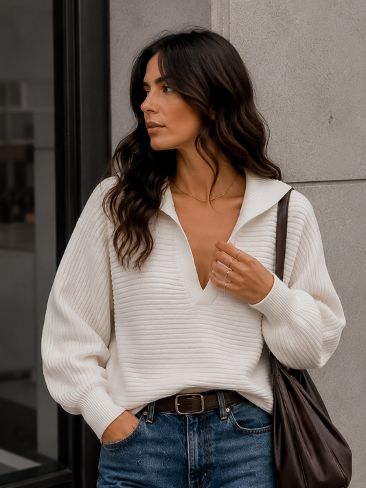 Sweater Cuello Polo Blanco