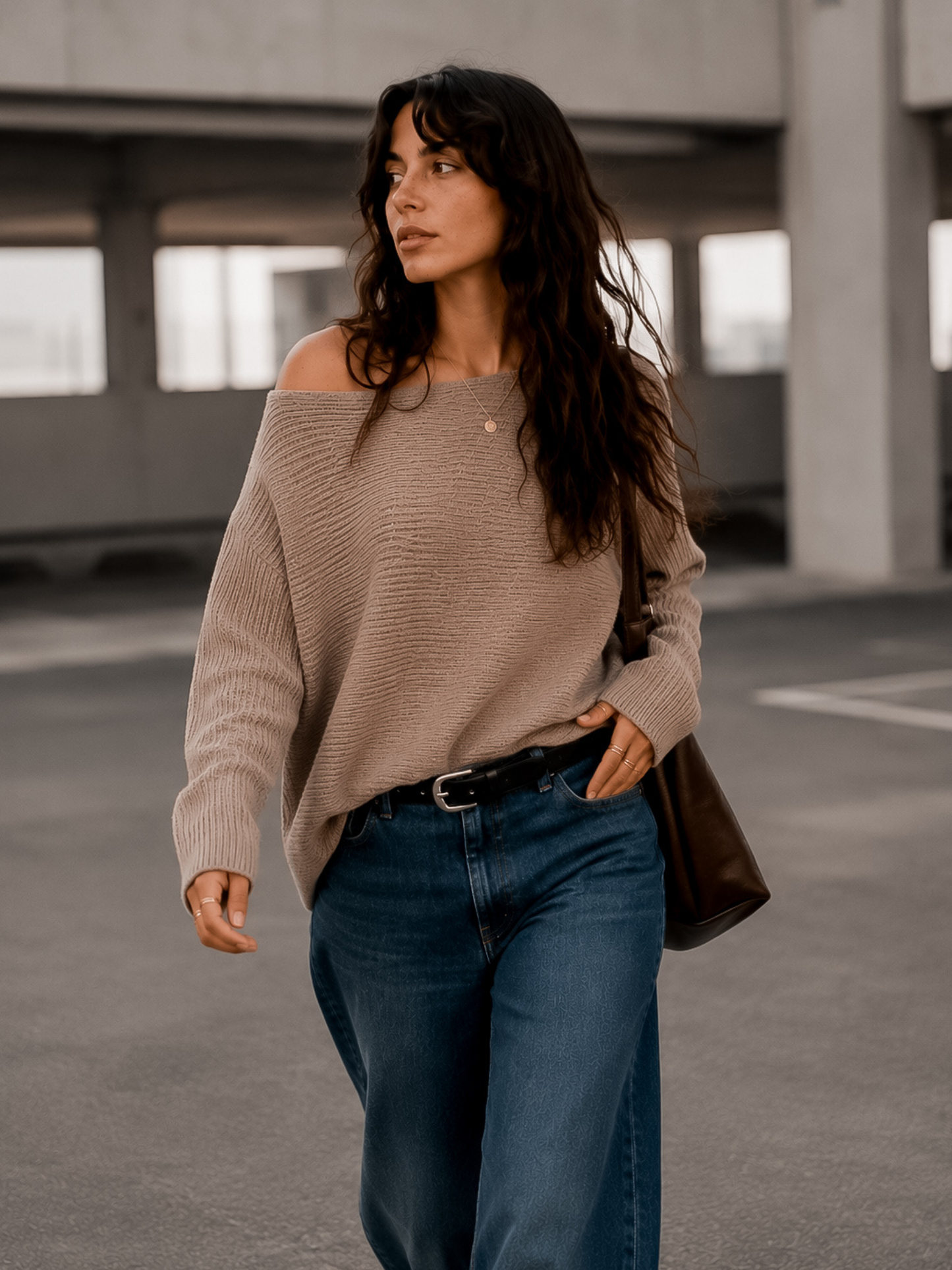 Sweater Hombro Asimétrico Mocha Mousse