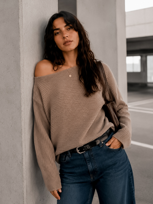 Sweater Hombro Asimétrico Mocha Mousse