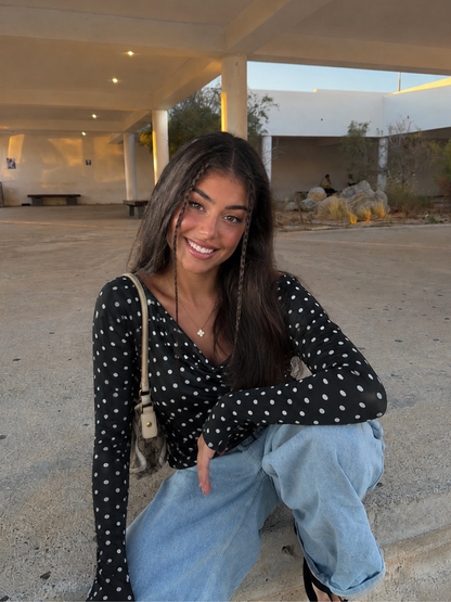 Top Lunares Manga Larga Negro