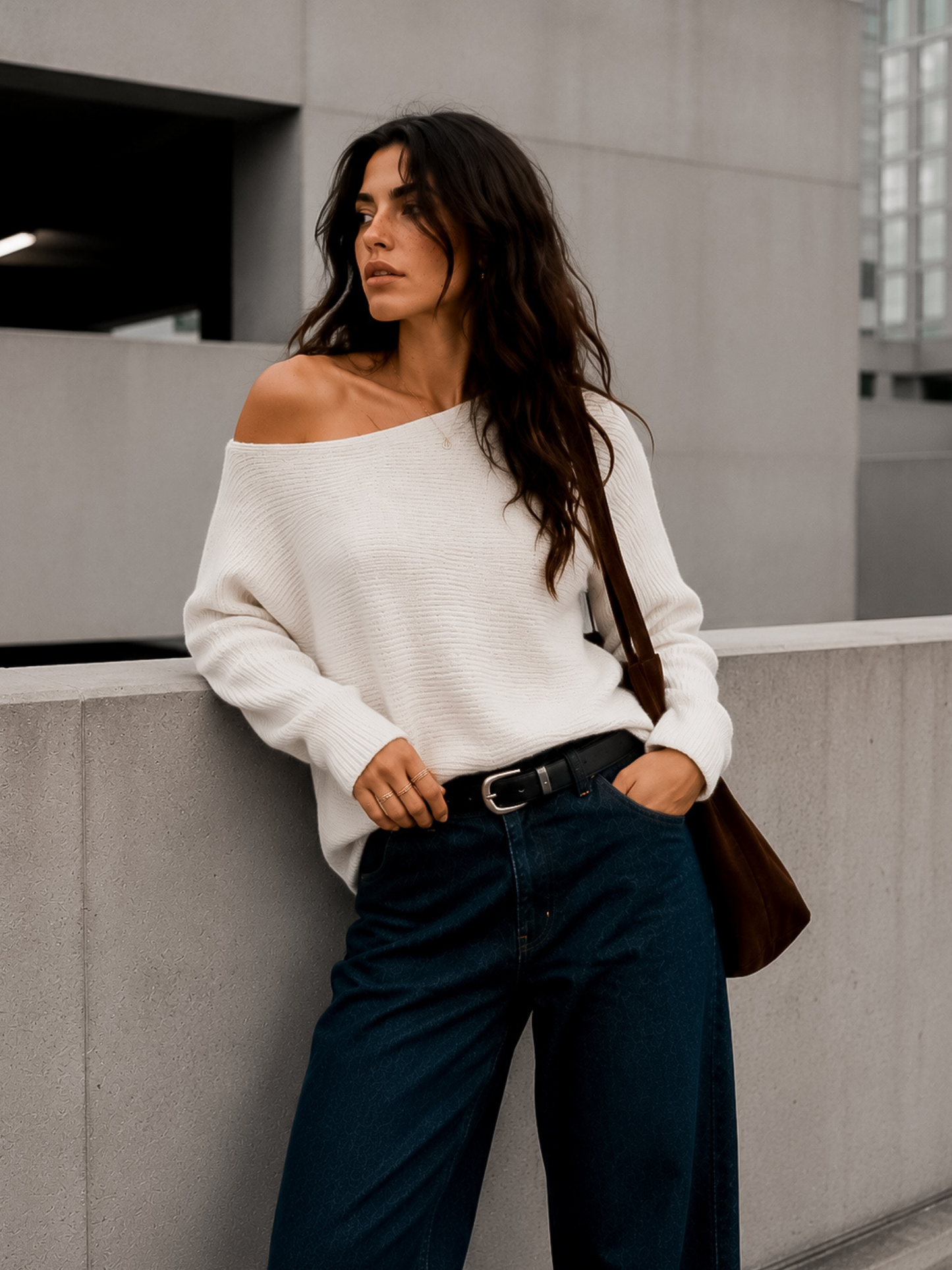 Sweater Hombro Asimétrico Blanco