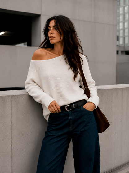 Sweater Hombro Asimétrico Blanco