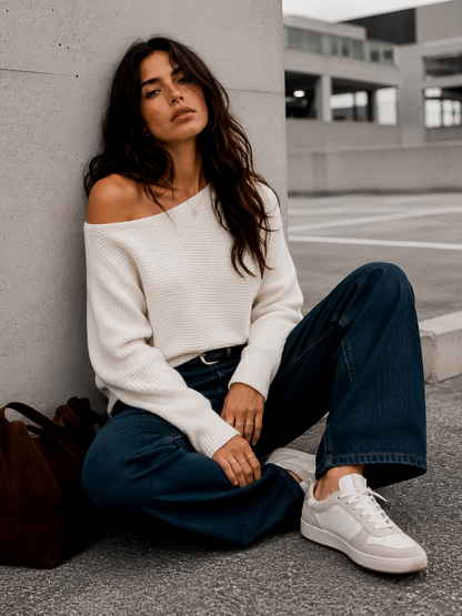 Sweater Hombro Asimétrico Blanco