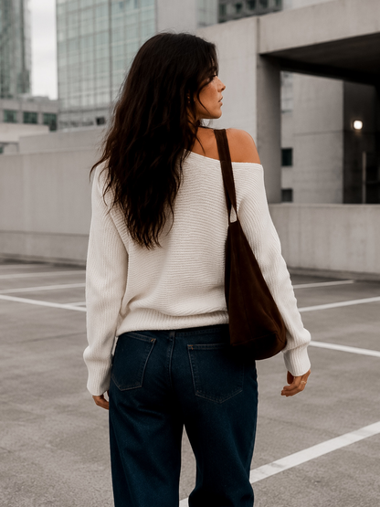 Sweater Hombro Asimétrico Blanco