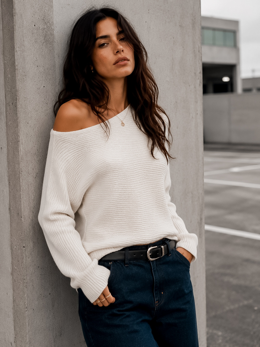 Sweater Hombro Asimétrico Blanco