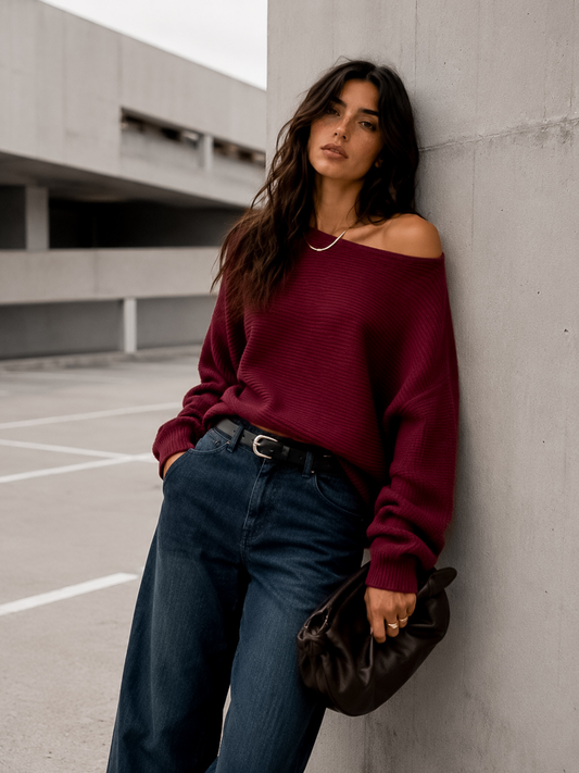Sweater Hombro Asimétrico Borgoña