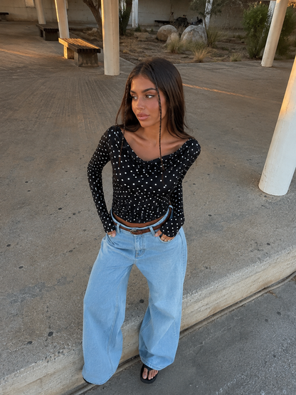 Top Lunares Manga Larga Negro