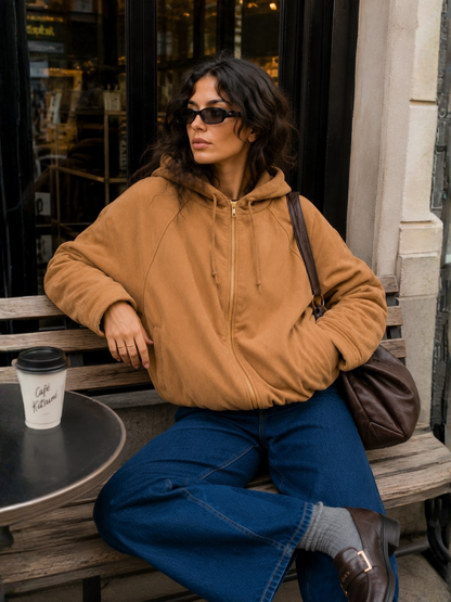 Suede Hoodie Jacket Camel