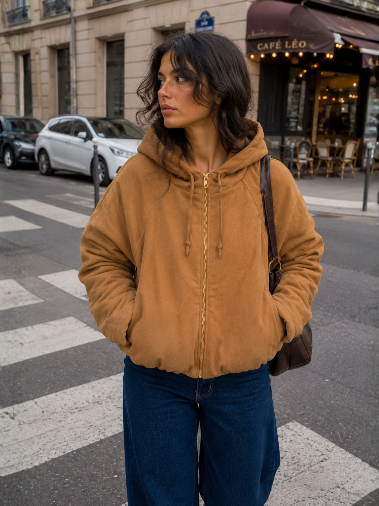 Suede Hoodie Jacket Camel